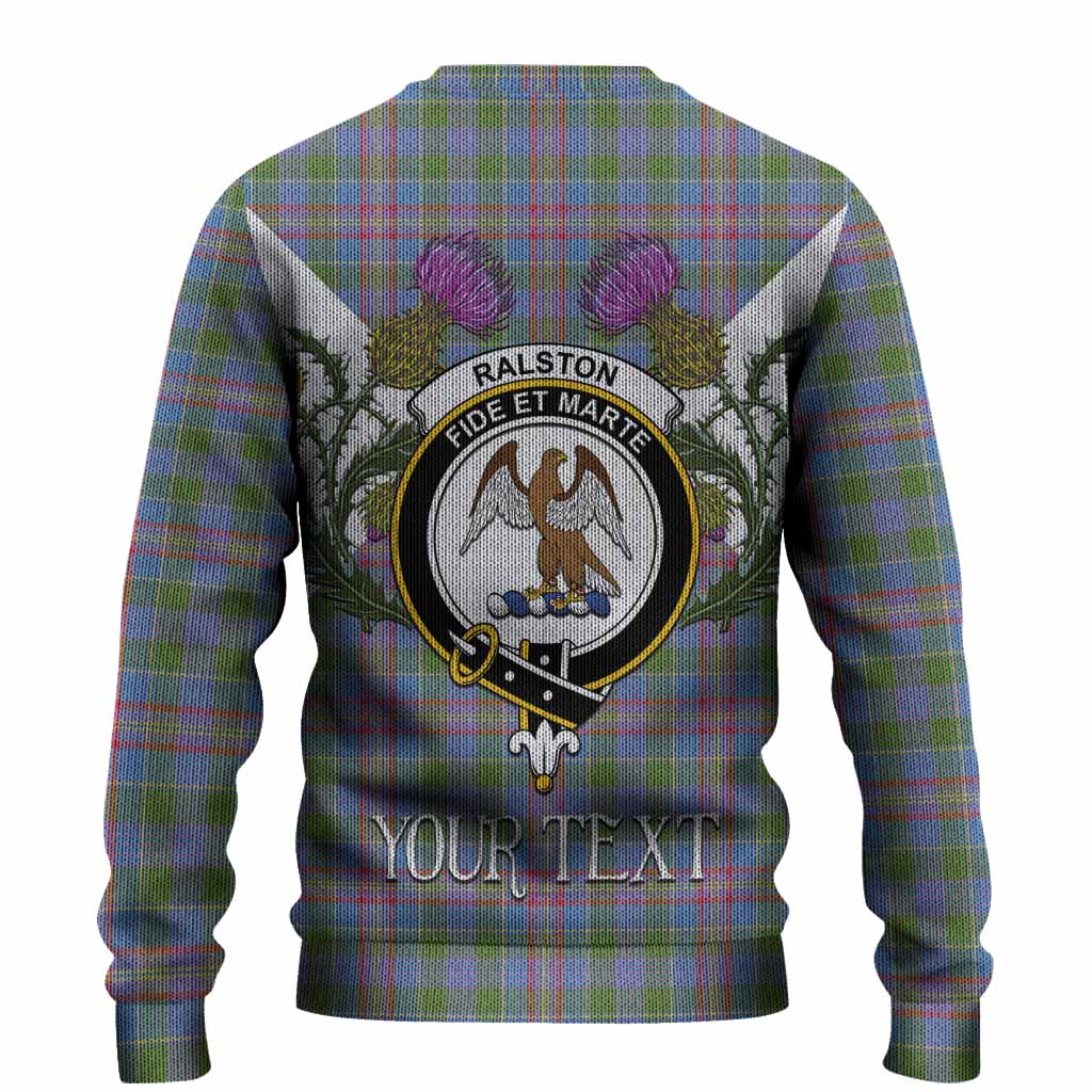 Ralston Tartan Family Crest Knitted Sweater Scottish Burns Night Thistle Floral
