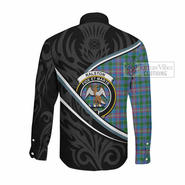 Ralston Tartan Family Crest Long Sleeve Button Shirts Celtic Scottish Thistle Floral