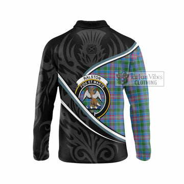 Ralston Tartan Family Crest Long Sleeve Polo Shirt Celtic Scottish Thistle Floral