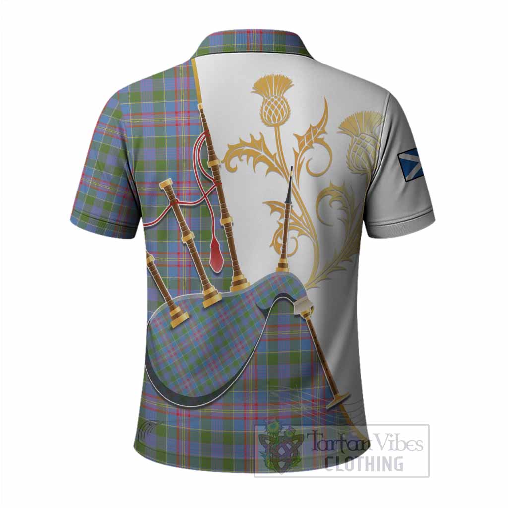 Ralston Tartan Family Crest Polo Shirt Bagpipes with Scottish Thistle