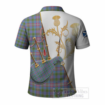 Ralston Tartan Family Crest Polo Shirt Bagpipes with Scottish Thistle