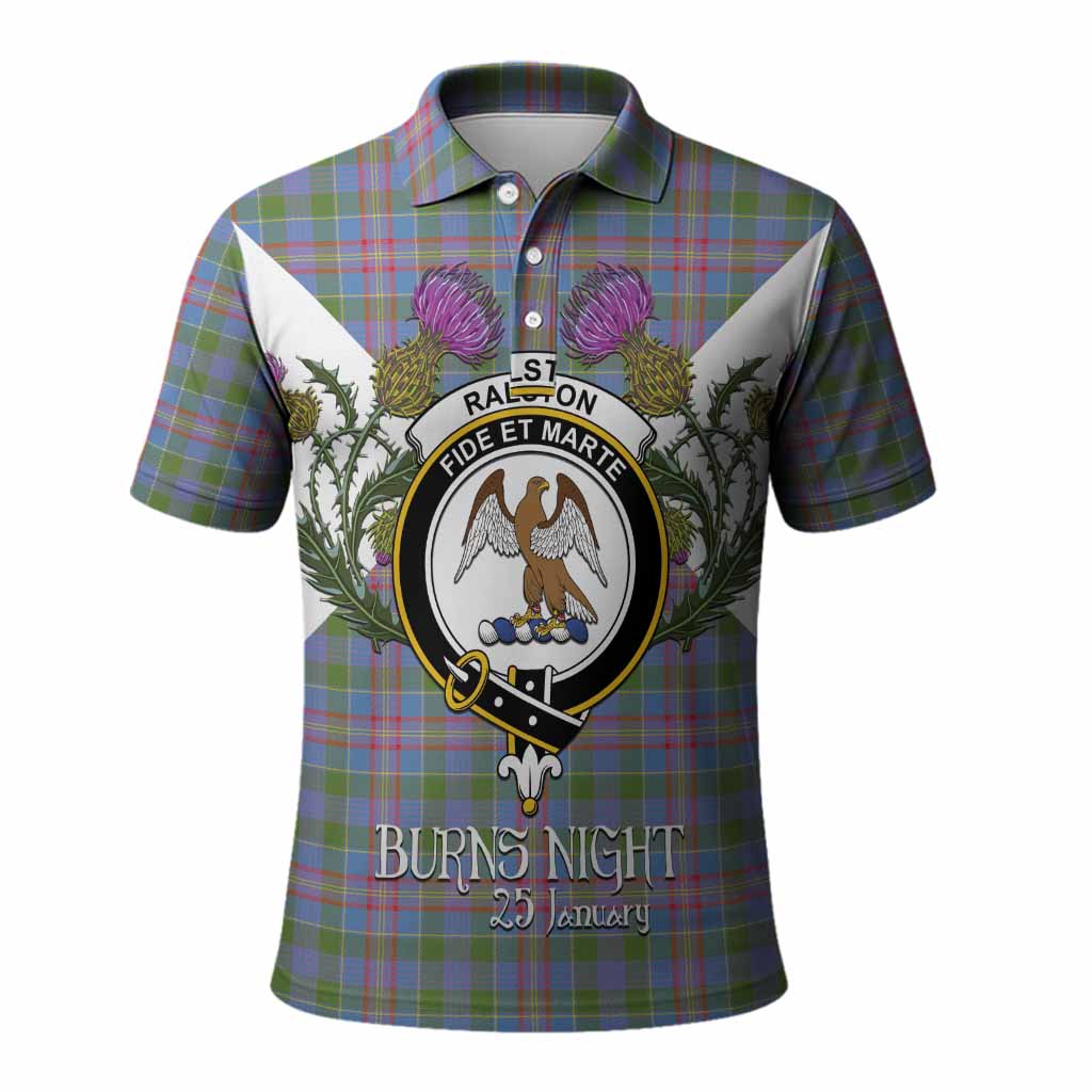 Ralston Tartan Family Crest Polo Shirt Scottish Burns Night Thistle Floral
