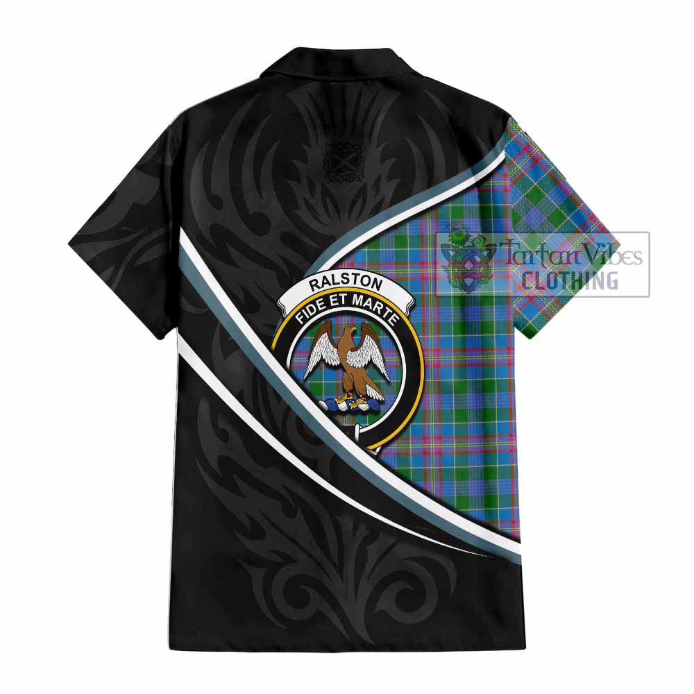 Ralston Tartan Family Crest Short Sleeve Button Shirt Celtic Scottish Thistle Floral - Tartan Vibes Clothing