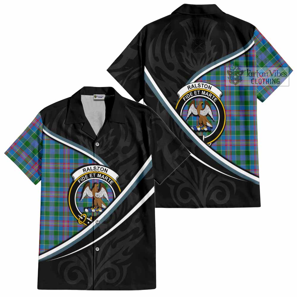 Ralston Tartan Family Crest Short Sleeve Button Shirt Celtic Scottish Thistle Floral - Tartan Vibes Clothing