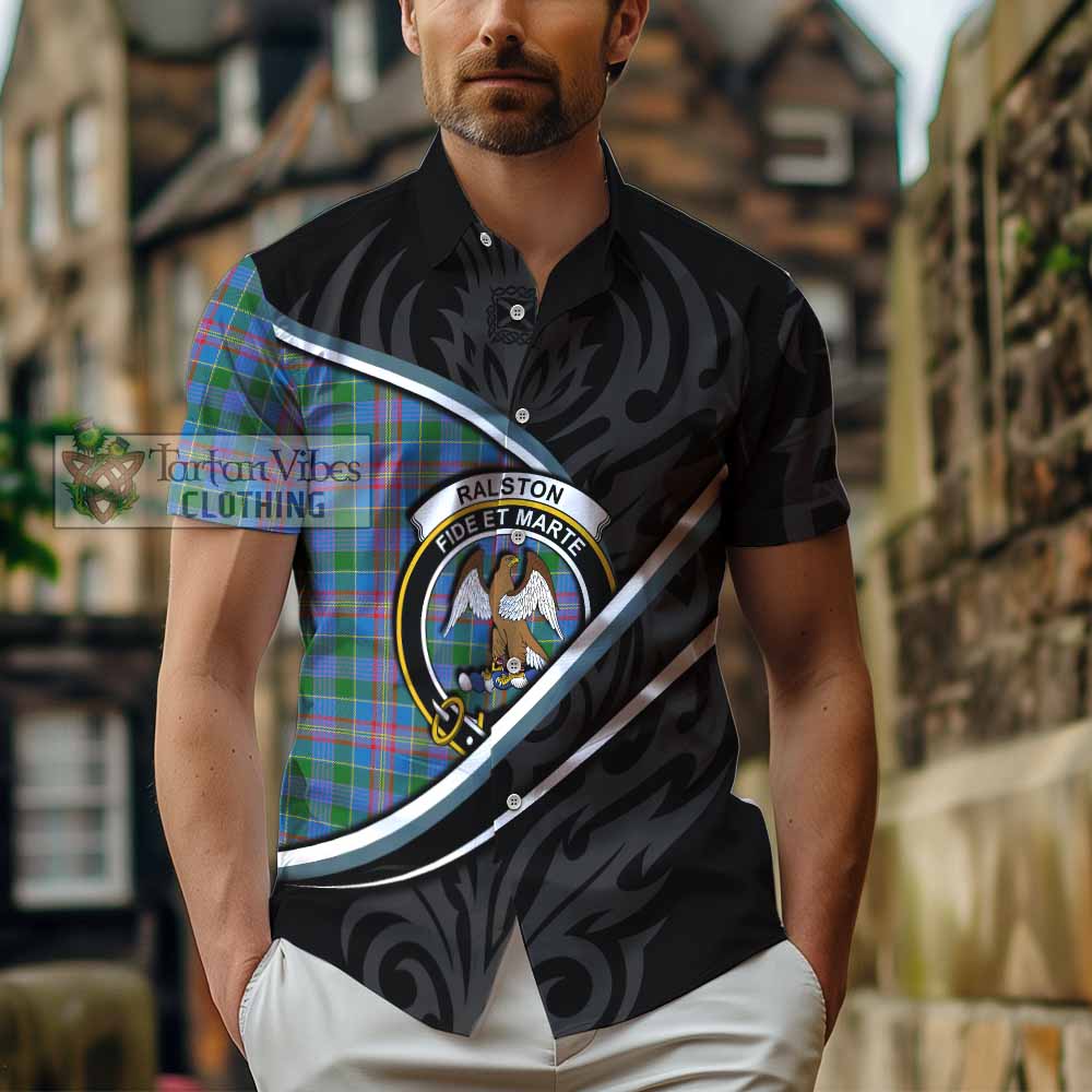 Ralston Tartan Family Crest Short Sleeve Button Shirt Celtic Scottish Thistle Floral - Tartan Vibes Clothing