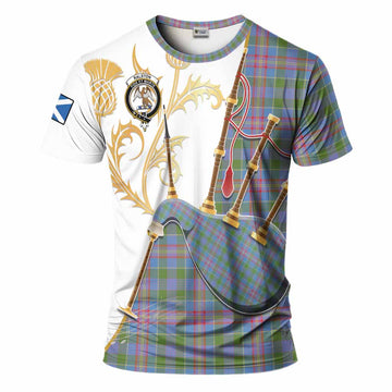 Ralston Tartan Family Crest T-Shirt Bagpipes with Scottish Thistle