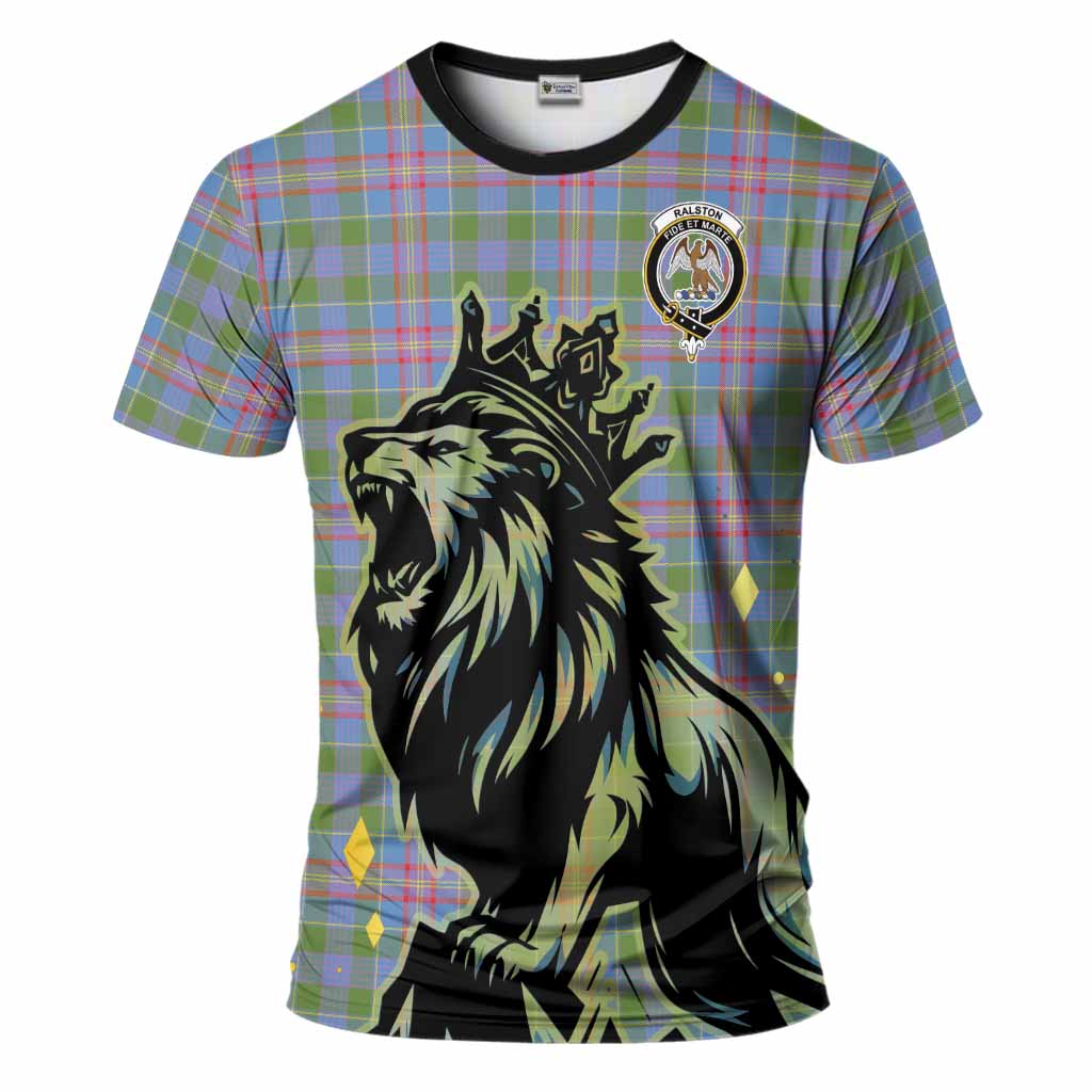 Ralston Tartan Family Crest T-Shirt Crowned Lion Roaring
