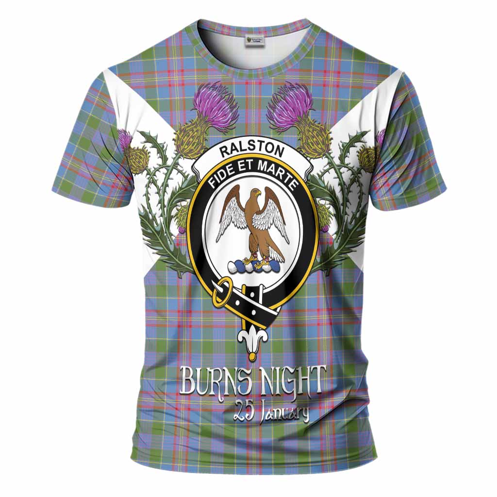Ralston Tartan Family Crest T-Shirt Scottish Burns Night Thistle Floral