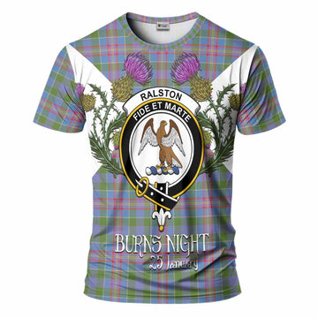 Ralston Tartan Family Crest T-Shirt Scottish Burns Night Thistle Floral