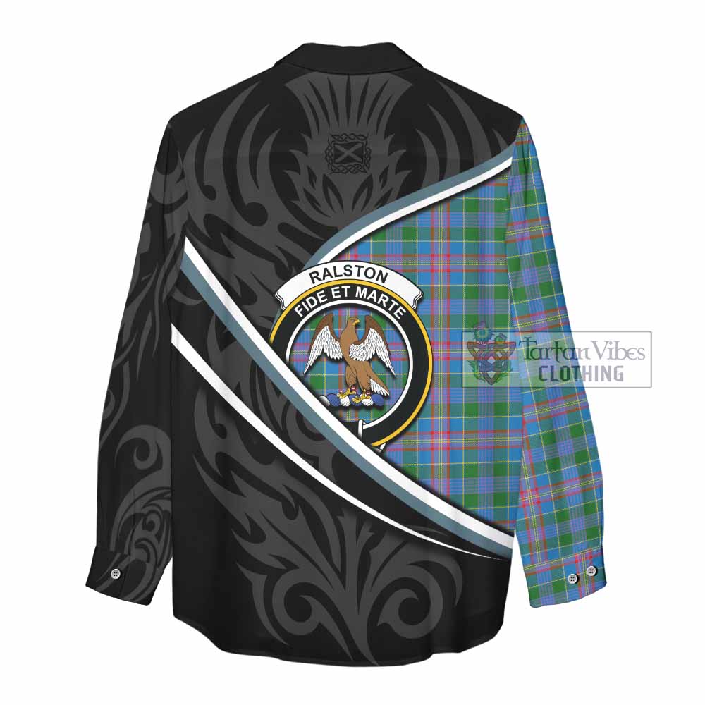 Ralston Tartan Family Crest Women Casual Shirt Celtic Scottish Thistle Floral - Tartan Vibes Clothing