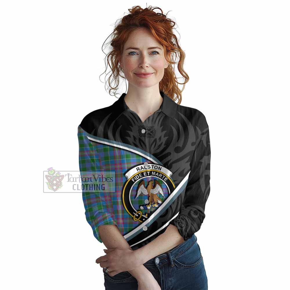 Ralston Tartan Family Crest Women Casual Shirt Celtic Scottish Thistle Floral - Tartan Vibes Clothing