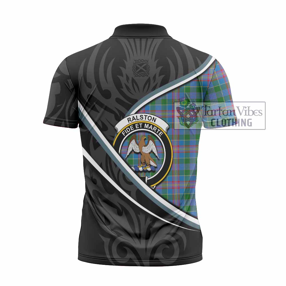 Ralston Tartan Family Crest Zipper Polo Shirt Celtic Scottish Thistle Floral - Tartan Vibes Clothing