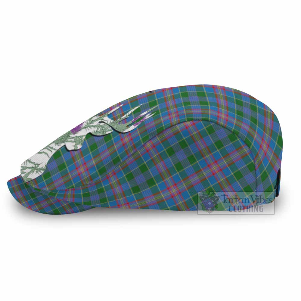 Ralston Tartan Flat Cap, Jeff Cap Scottish Stag Thistle Floral Art