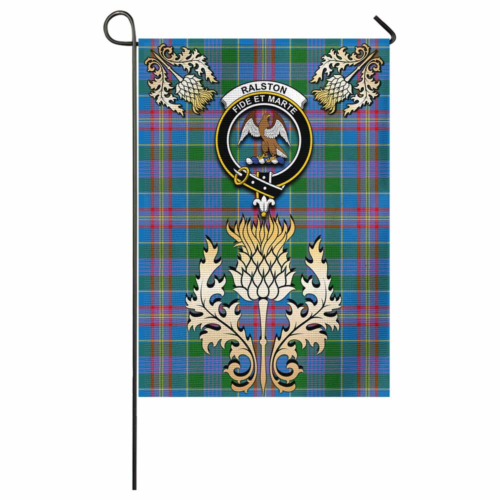 Ralston Tartan Garden Flag with Golden Regal Scottish Thistle Emblem - Tartan Vibes Clothing