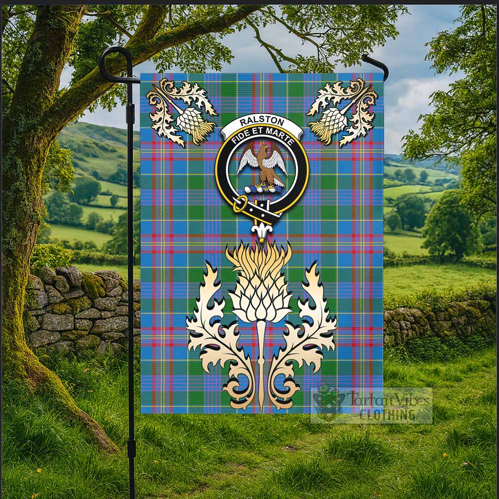 Ralston Tartan Garden Flag with Golden Regal Scottish Thistle Emblem - Tartan Vibes Clothing