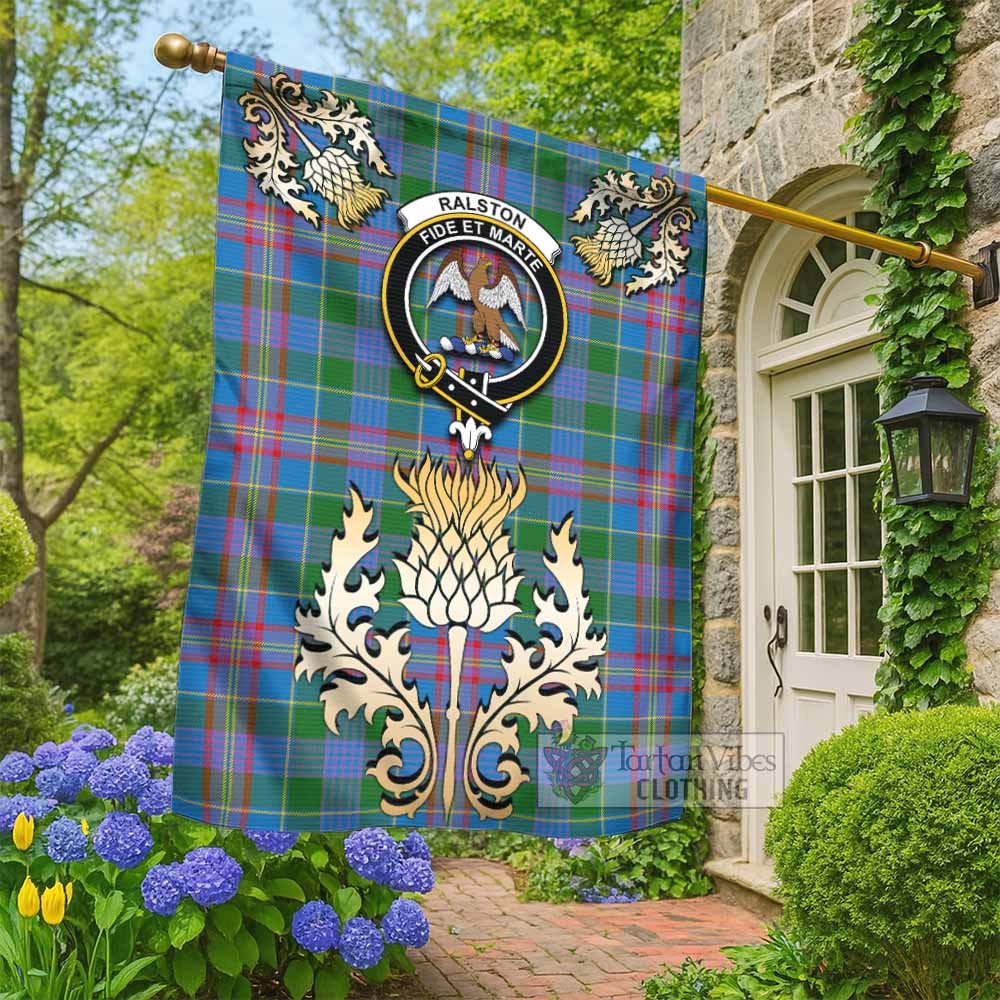 Ralston Tartan Garden Flag with Golden Regal Scottish Thistle Emblem - Tartan Vibes Clothing