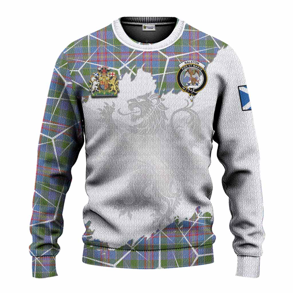 Ralston Tartan Knitted Sweater with Family Crest and Lion Rampant Grunge Style
