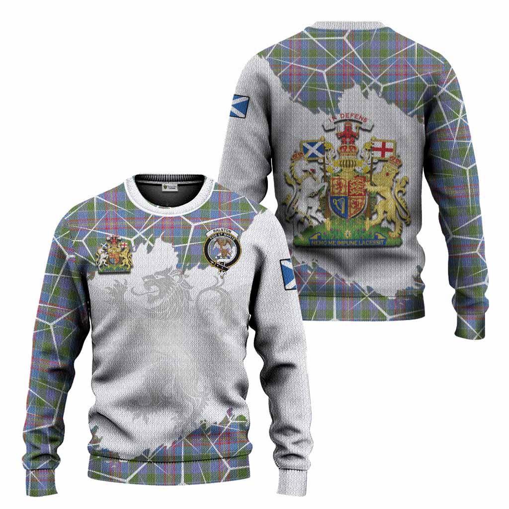 Ralston Tartan Knitted Sweater with Family Crest and Lion Rampant Grunge Style