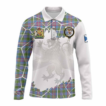 Ralston Tartan Long Sleeve Polo Shirt with Family Crest and Lion Rampant Grunge Style