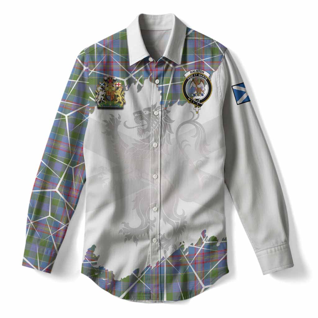 Ralston Tartan Women Casual Shirt with Family Crest and Lion Rampant Grunge Style