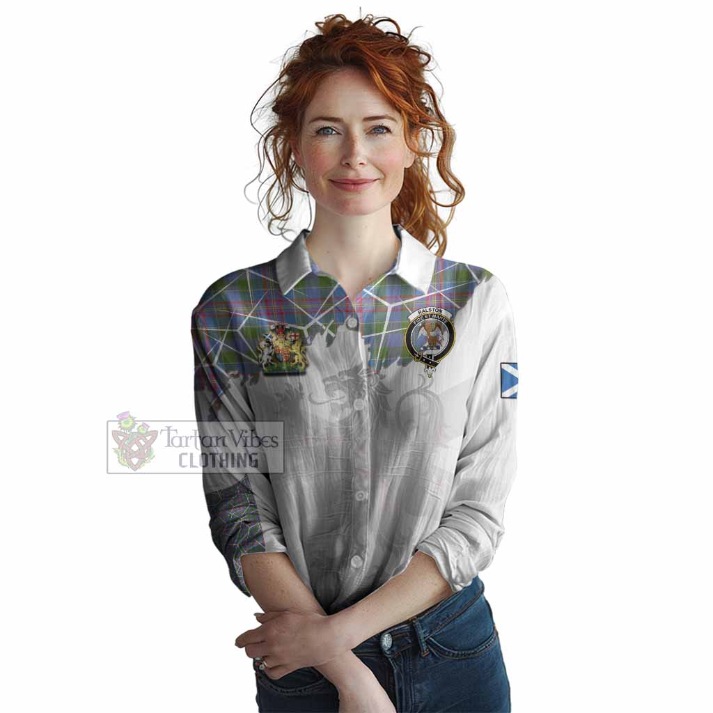 Ralston Tartan Women Casual Shirt with Family Crest and Lion Rampant Grunge Style