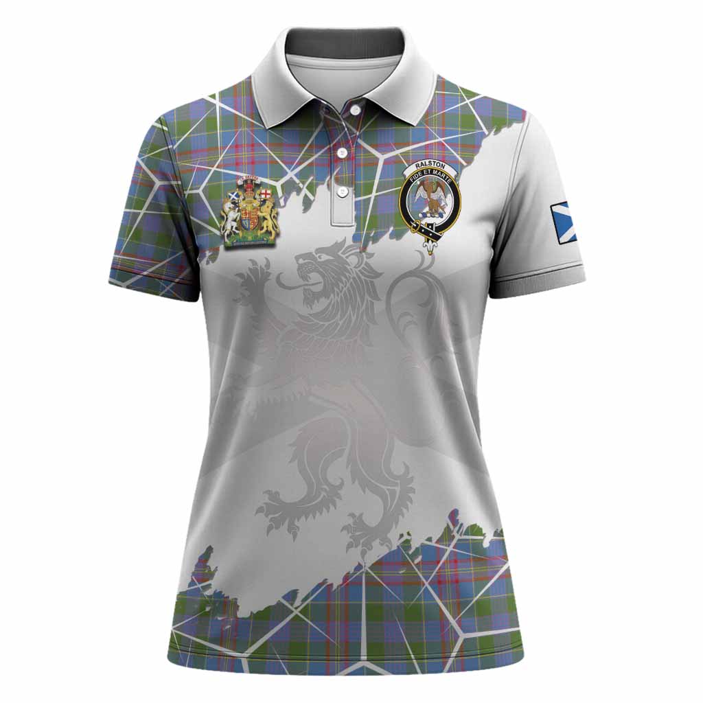 Ralston Tartan Women Polo Shirt with Family Crest and Lion Rampant Grunge Style