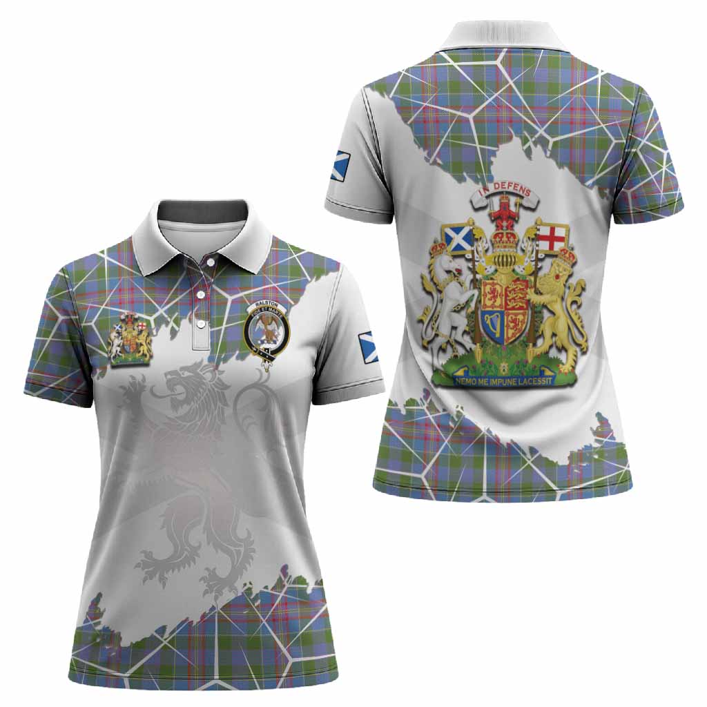Ralston Tartan Women Polo Shirt with Family Crest and Lion Rampant Grunge Style
