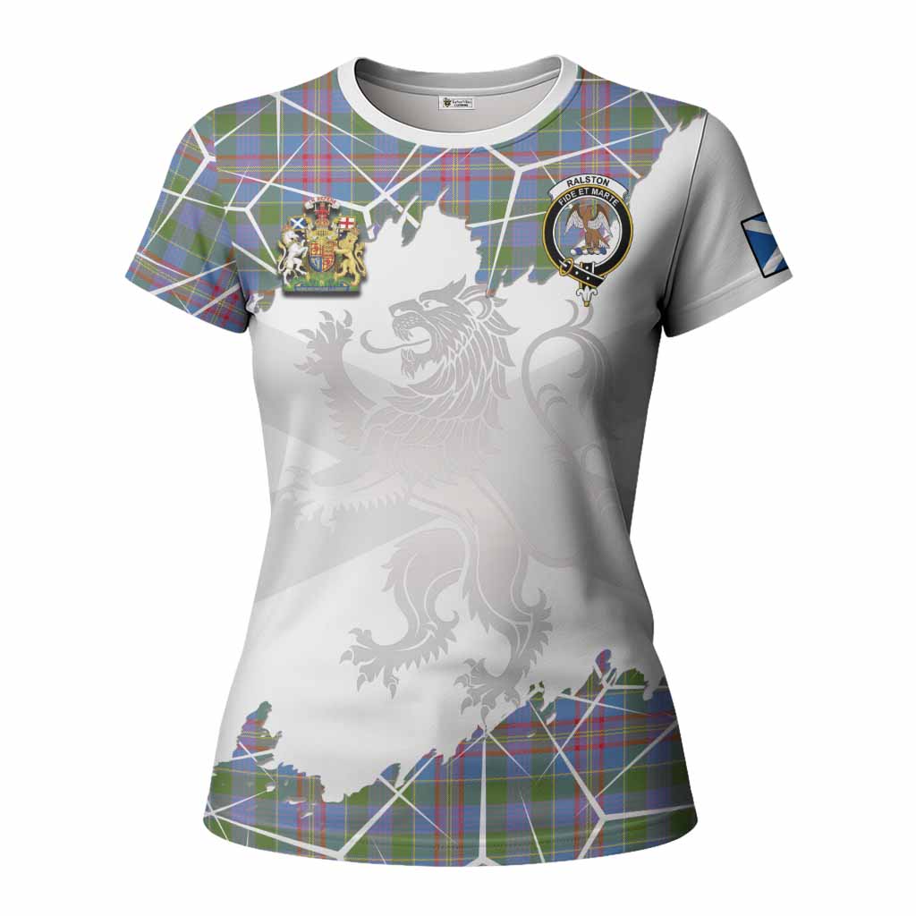 Ralston Tartan Women T shirt with Family Crest and Lion Rampant Grunge Style