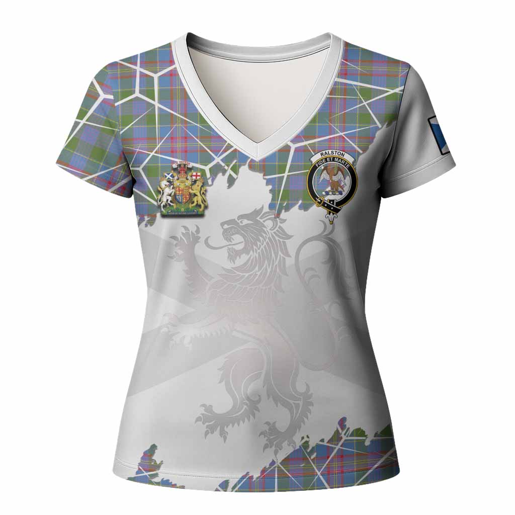 Ralston Tartan Women T shirt with Family Crest and Lion Rampant Grunge Style