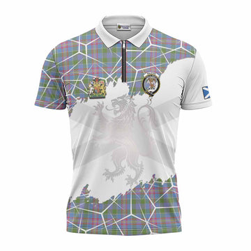 Ralston Tartan Zipper Polo Shirt with Family Crest and Lion Rampant Grunge Style
