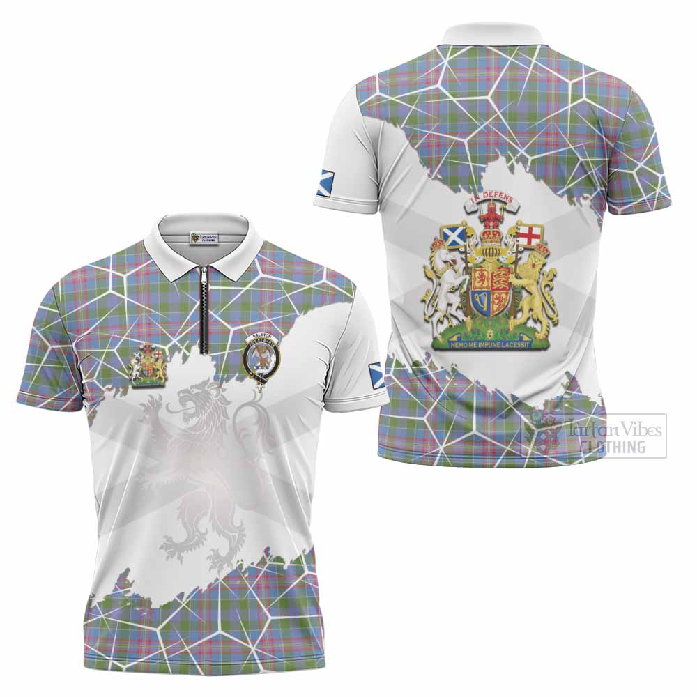 Ralston Tartan Zipper Polo Shirt with Family Crest and Lion Rampant Grunge Style