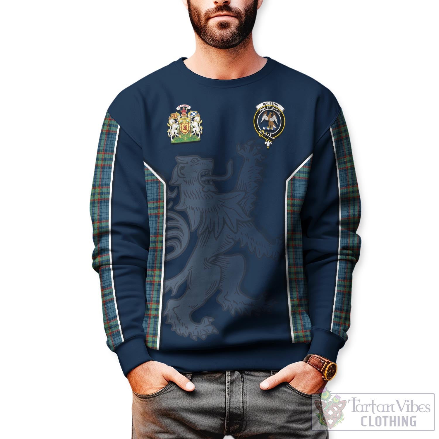 Tartan Vibes Clothing Ralston UK Tartan Sweater with Family Crest and Lion Rampant Vibes Sport Style