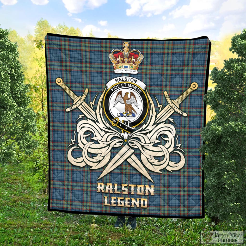 Tartan Vibes Clothing Ralston UK Tartan Quilt with Clan Crest and the Golden Sword of Courageous Legacy