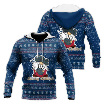 Ralston UK Clan Christmas Knitted Hoodie with Funny Gnome Playing Bagpipes