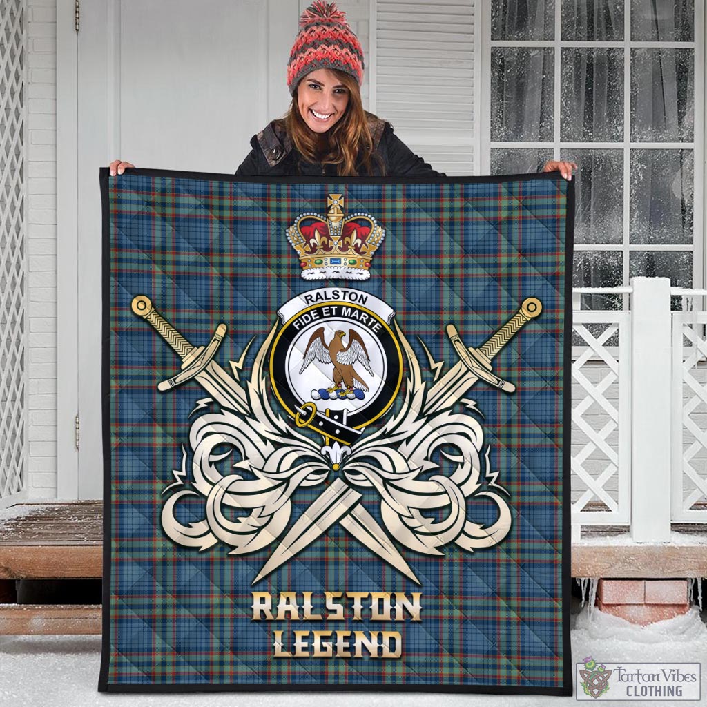 Tartan Vibes Clothing Ralston UK Tartan Quilt with Clan Crest and the Golden Sword of Courageous Legacy