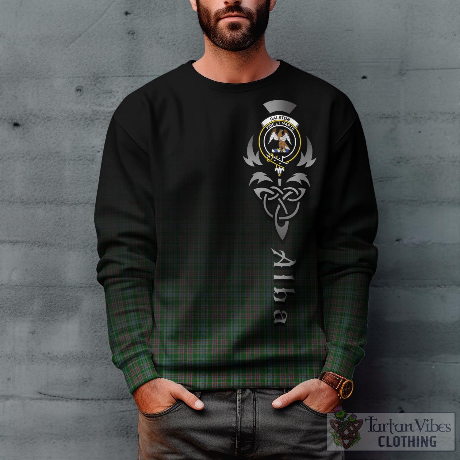 Tartan Vibes Clothing Ralston USA Tartan Sweatshirt Featuring Alba Gu Brath Family Crest Celtic Inspired