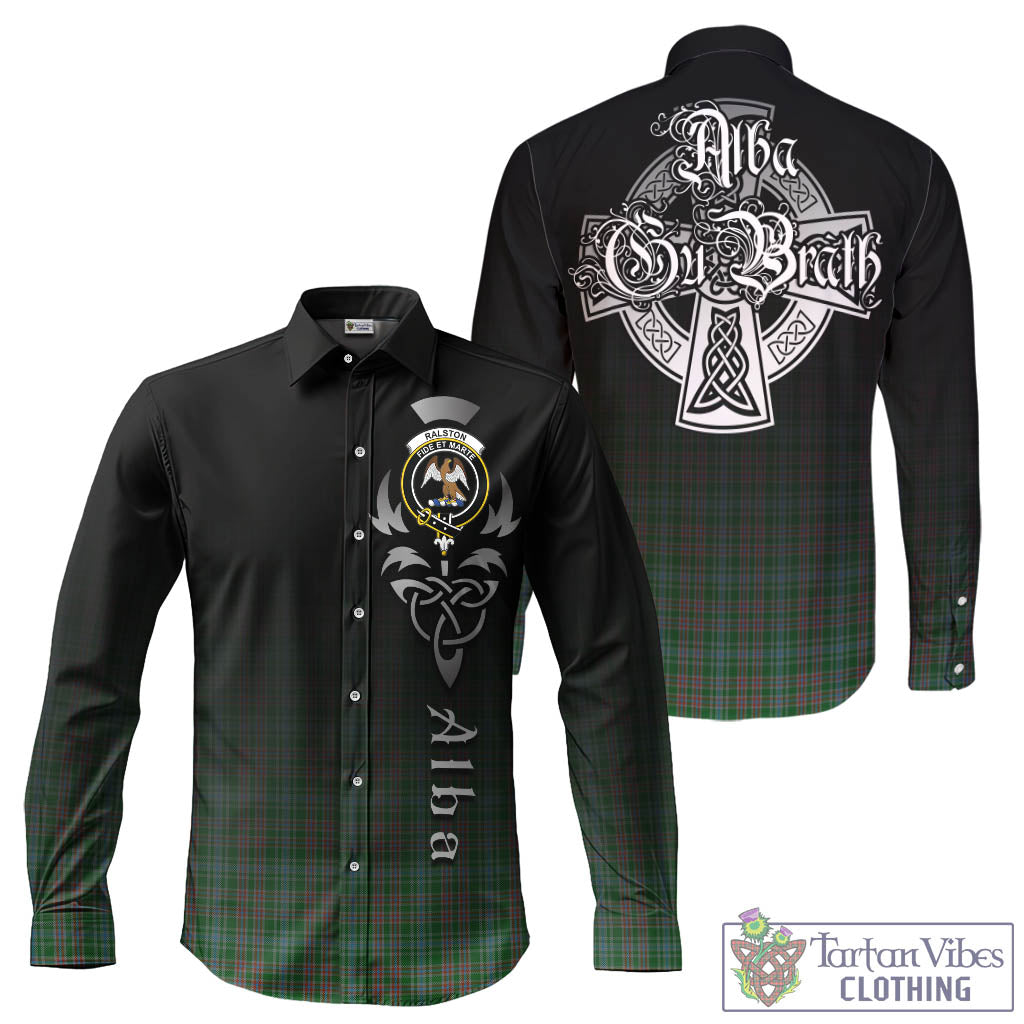 Tartan Vibes Clothing Ralston USA Tartan Long Sleeve Button Up Featuring Alba Gu Brath Family Crest Celtic Inspired