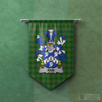 Ram Irish Clan Tartan Gonfalon, Tartan Banner with Coat of Arms