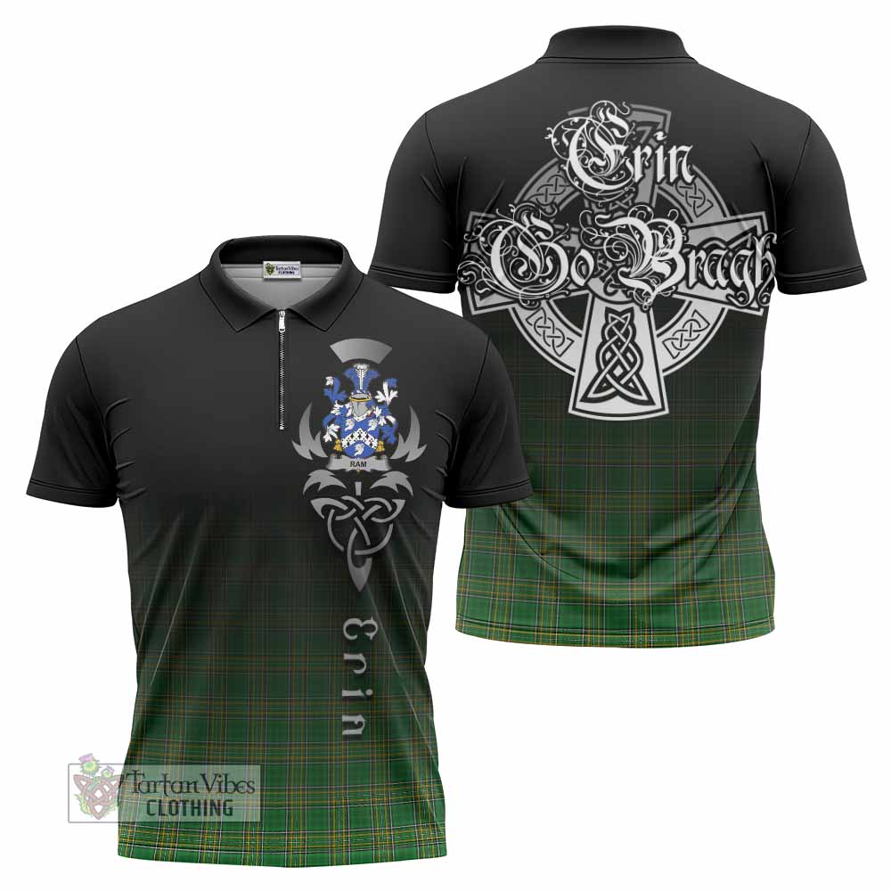Tartan Vibes Clothing Ram Irish Clan Zipper Polo Shirt with Coat of Arms Erin Go Bragh Celtic Inspired