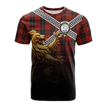 Tartan Vibes Clothing Ramsay Crest Tartan Cotton T-shirt with Golden Lion Emblem Celtic Style