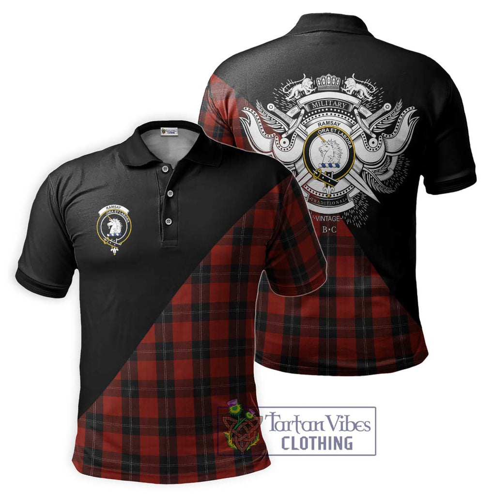 Ramsay Tartan Polo Shirt with Family Crest and Military Logo Style Kid - Tartanvibesclothing Shop