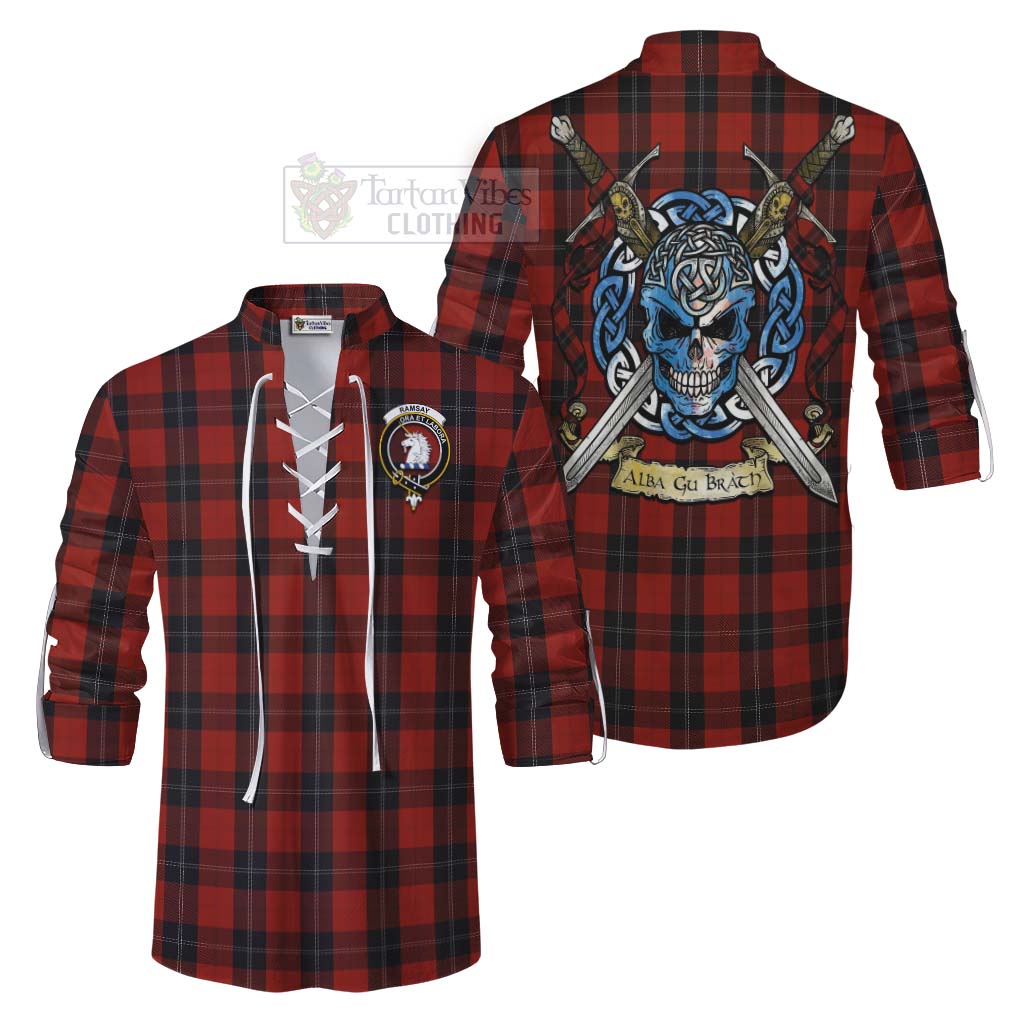 Tartan Vibes Clothing Ramsay Tartan Ghillie Kilt Shirt with Family Crest Celtic Skull Style