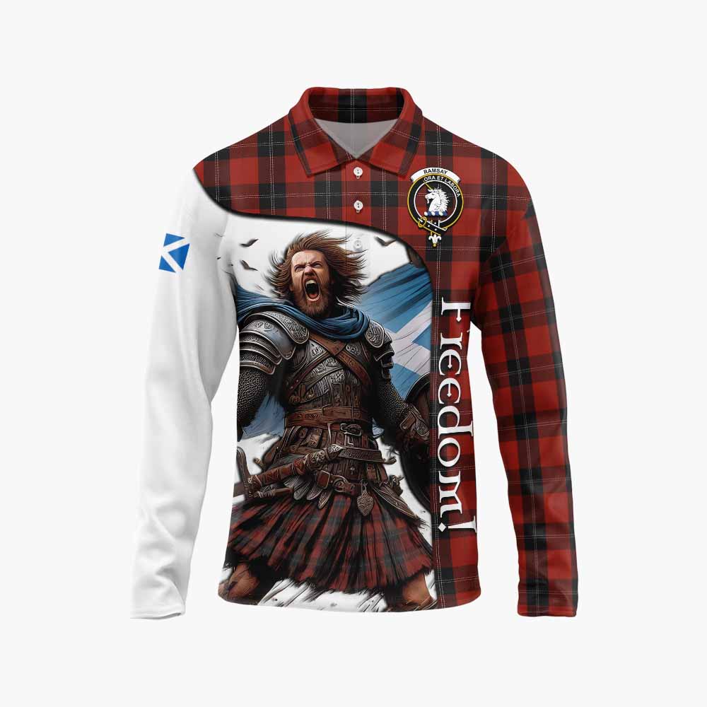Tartan Vibes Clothing Ramsay Crest Tartan Long Sleeve Polo Shirt Inspired by the Freedom of Scottish Warrior