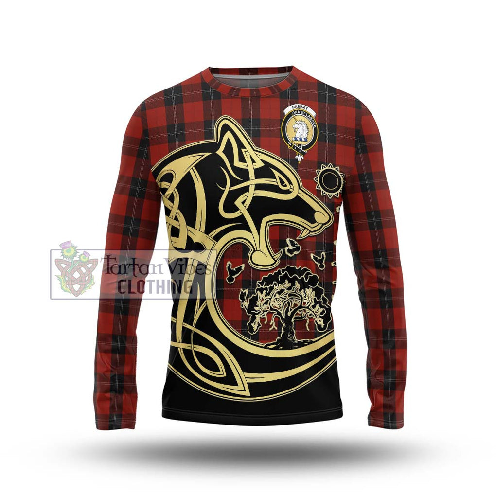 Ramsay Tartan Long Sleeve T-Shirt with Family Crest Celtic Wolf Style Unisex - Tartan Vibes Clothing