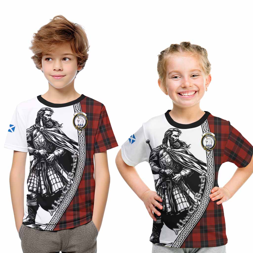 Ramsay Tartan Clan Crest Kid T-Shirt with Highlander Warrior Celtic Style