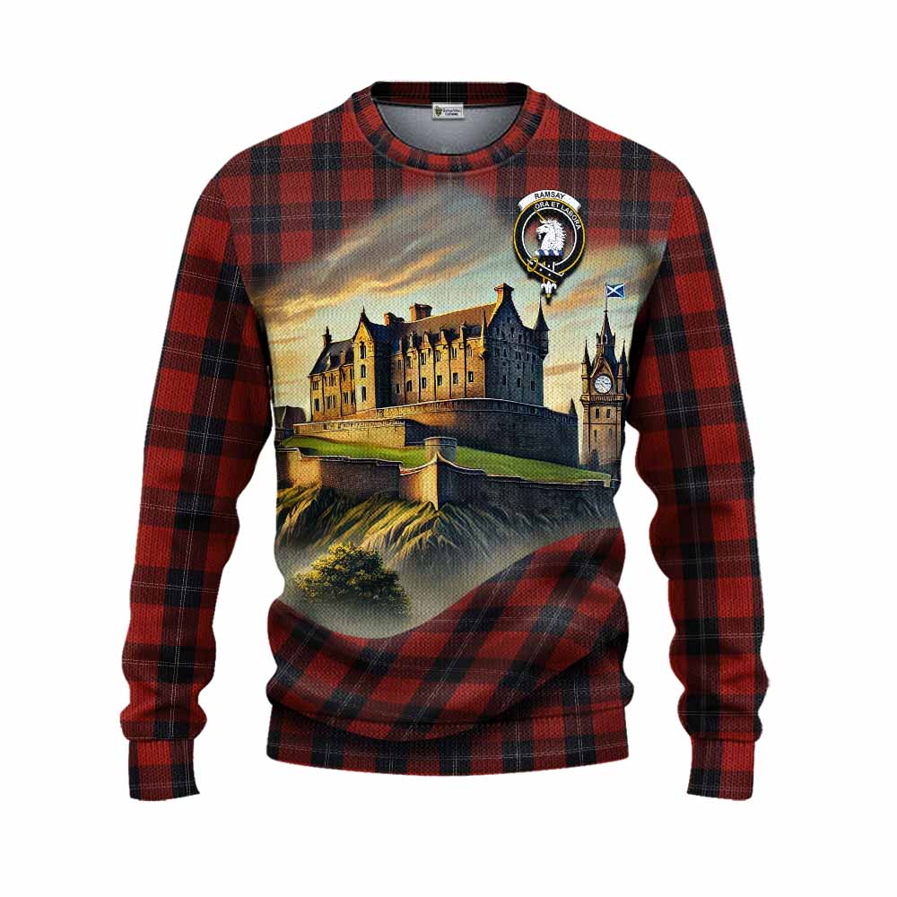 Tartan Vibes Clothing Ramsay Tartan Family Crest Knitted Sweater with Scottish Ancient Castle Style