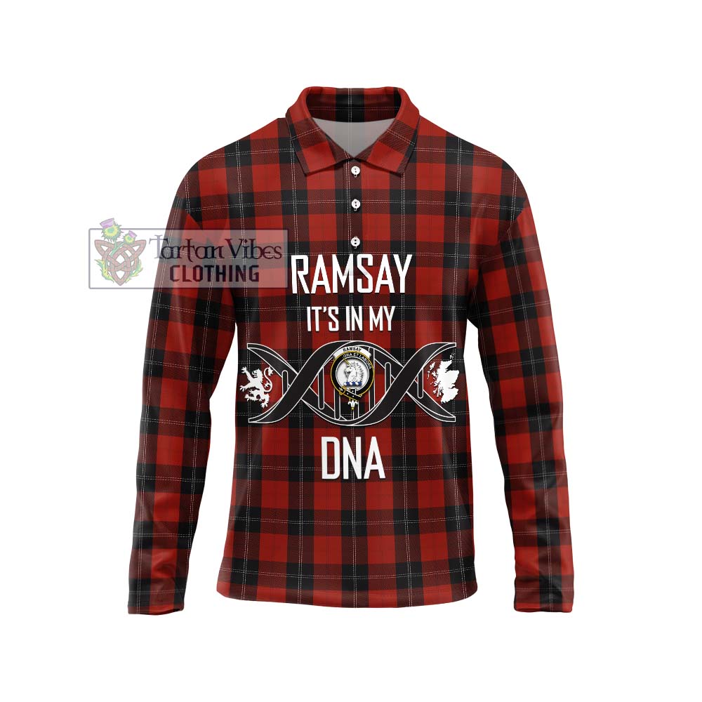 Ramsay Tartan Long Sleeve Polo Shirt with Family Crest DNA In Me Style Unisex - Tartanvibesclothing Shop