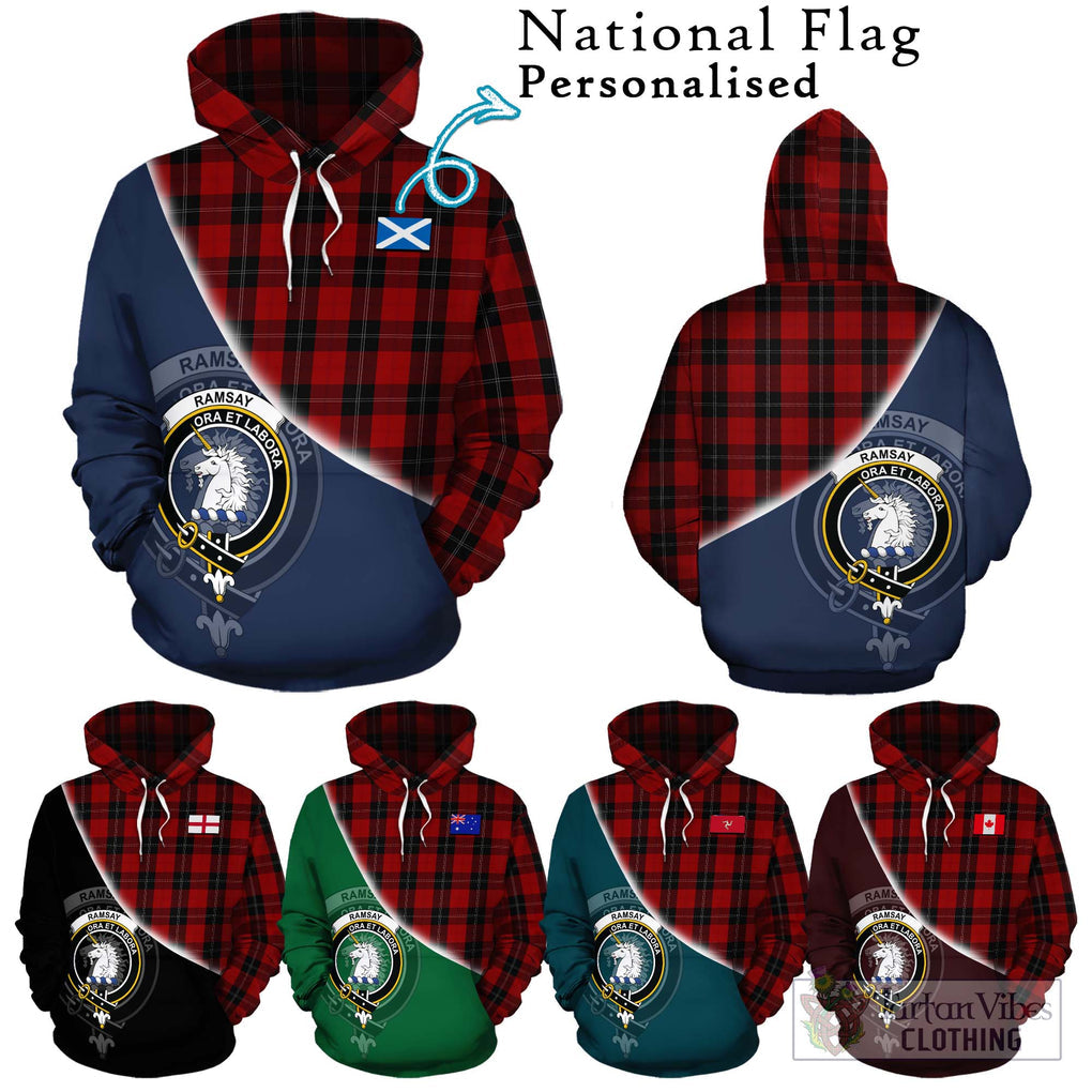 Ramsay Tartan Hoodie with Personalised National Flag and Family Crest Half Style Zip Hoodie - Tartanvibesclothing Shop