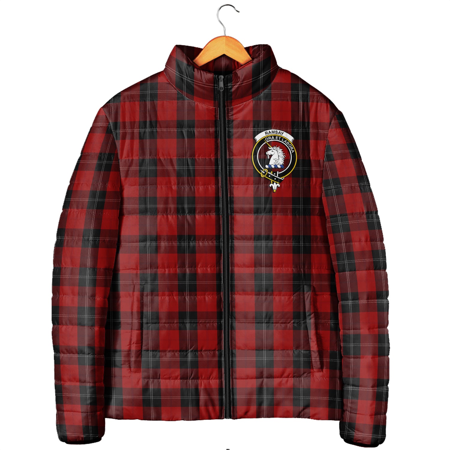 Ramsay Tartan Padded Jacket with Family Crest Men's Padded Jacket - Tartan Vibes Clothing