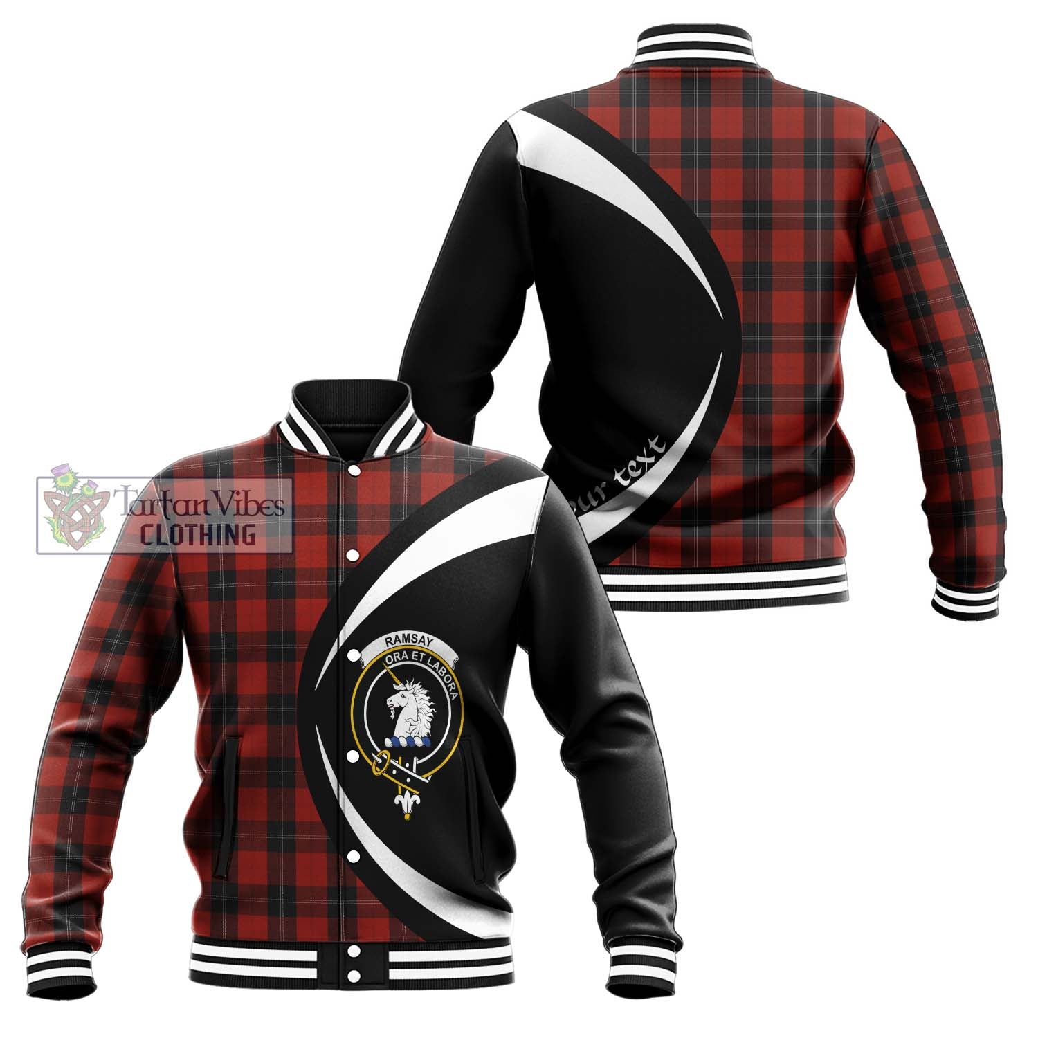 Ramsay Tartan Baseball Jacket with Family Crest Circle Style Unisex - Tartan Vibes Clothing